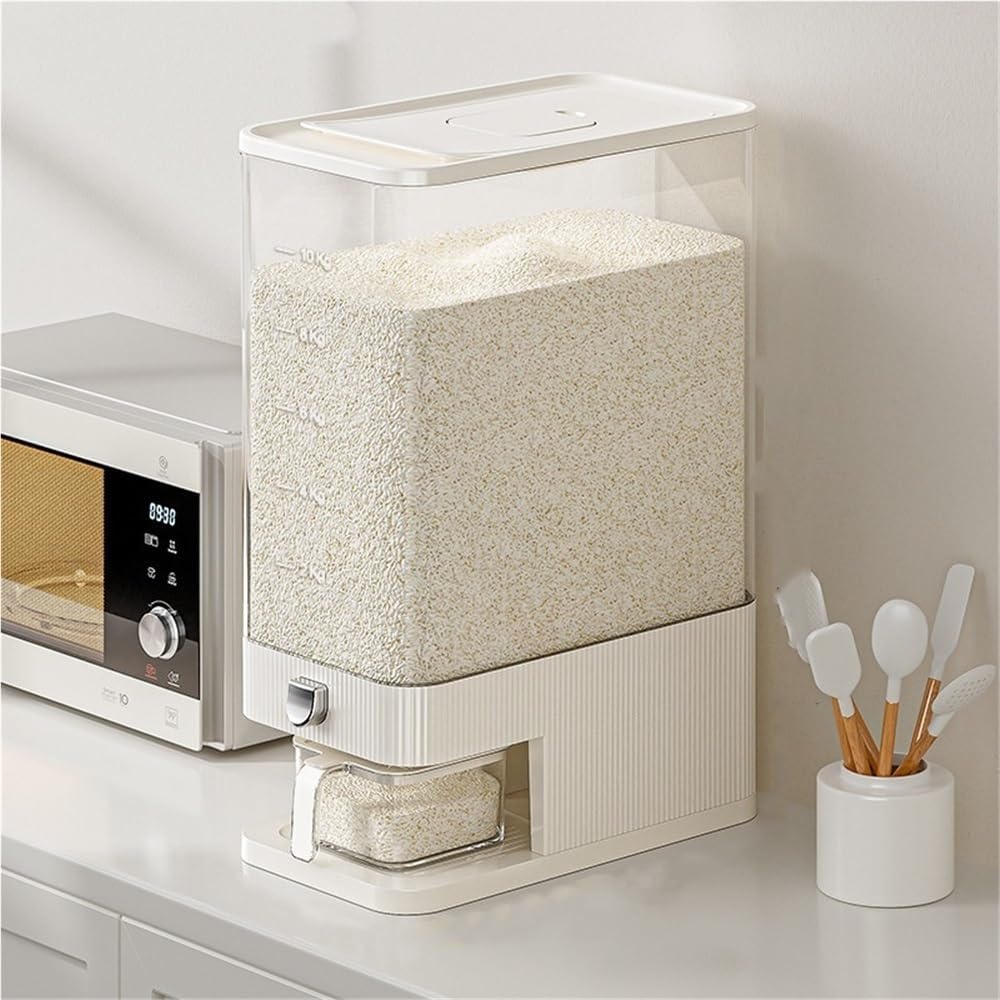 22 lbs Large Capacity Rice Dispenser with Airtight Lid, Multipurpose Rice Storage Container Measuring Cup for Kitchen, Rice, Soybean Corn(Purple)