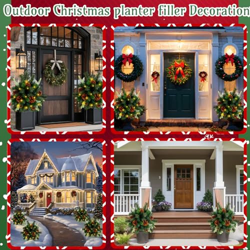 Liliful 1 Set Lighted Artificial Christmas Urn Filler 18 Inch, Battery Operated Pre Lit Artificial Christmas Tree Outdoor Light up Planter Filler Lighted Xmas Trees with LED Lights Timer (Classic) by Liliful - Image 4