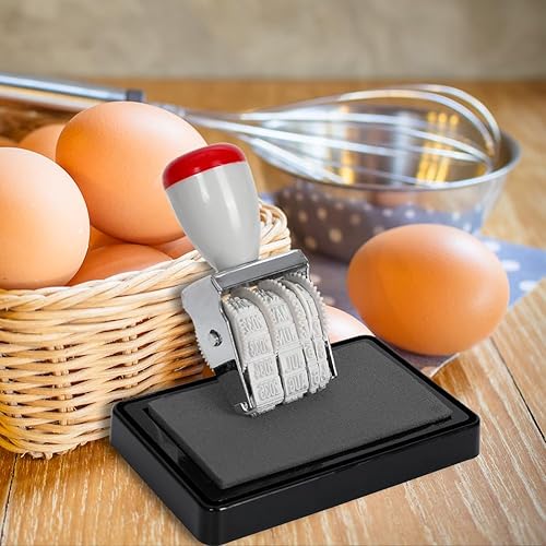 Miniatura 7 de Paquete de 2 kits de fechador de huevos – Sello de fecha de huevo de goma de 0.157 pulgadas y 2 almohadillas negras para sellar huevos frescos para