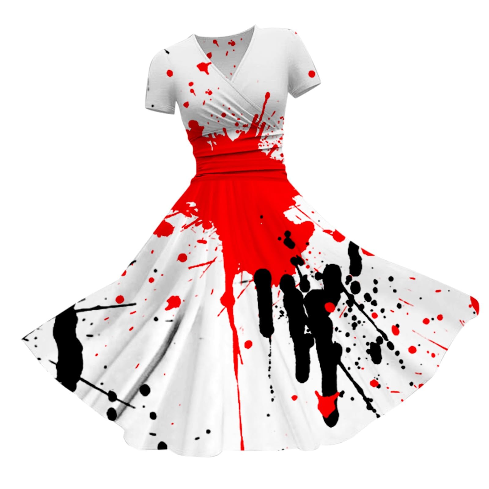 HUIFUAO Halloween Dresses for Women Scary Bloody Fancy Dress Plus Size Halloween Costumes V Neck Short Sleeve Party Evening Horror Festival Cosplay Outfits Clothes (Z13-White, S)