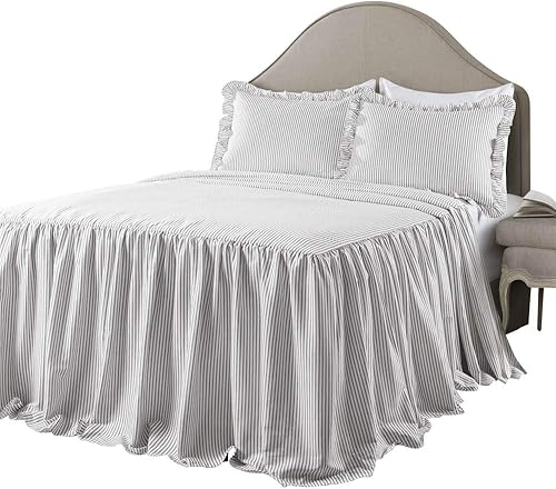 Vista 15 de Lush Decor - Juego de colcha con diseño a rayas, tamaño full, 3 piezas, color negro - Juego de ropa de cama con volantes, colcha para cama full