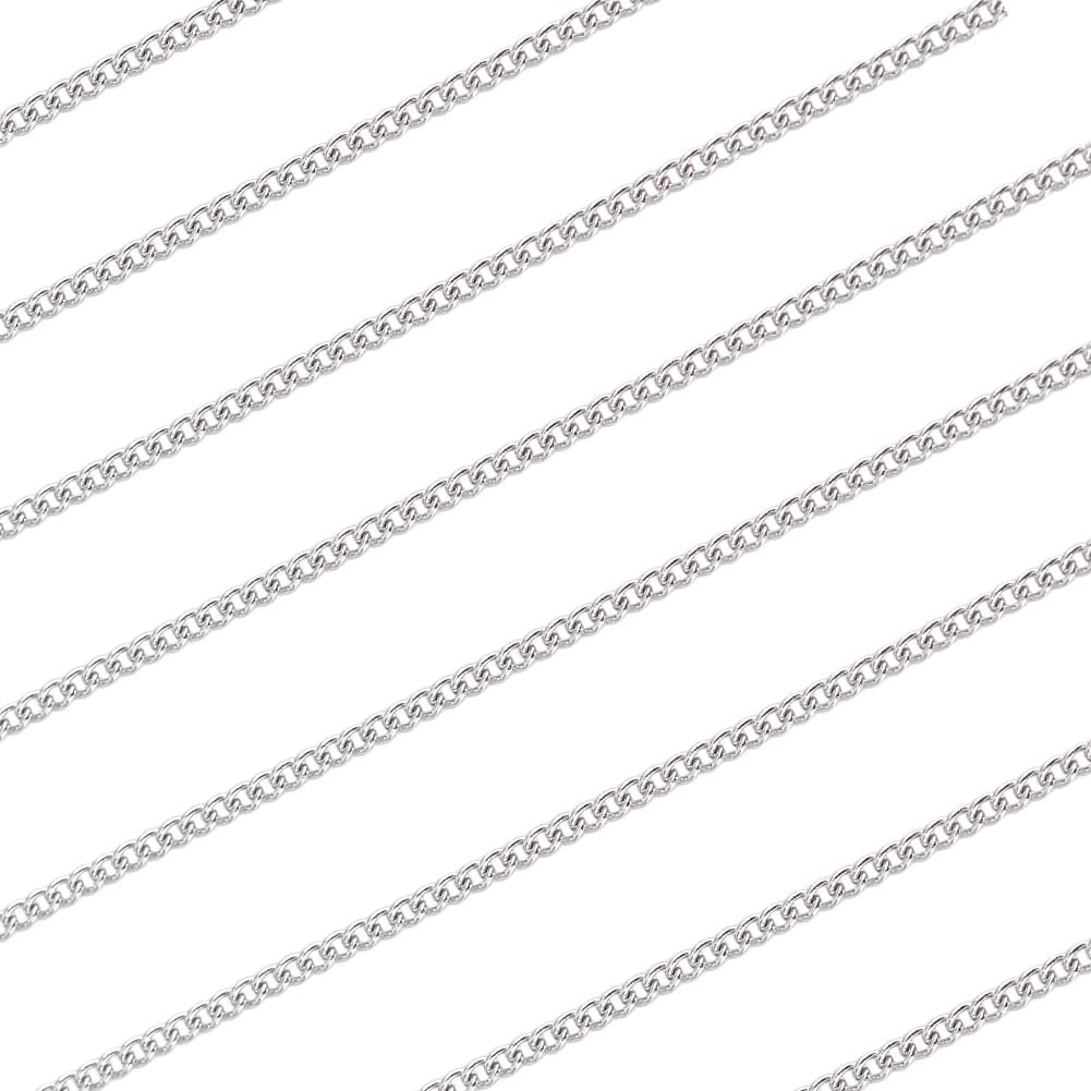 Beebeecraft 65.6 Feet Silver Curb Chain 1mm 304 Stainless Steel Metal Soldered Twist Cross Cable Connector Links Long Necklace Chains Roll for Jewelry Making Pendants Bracelet DIY Craft Findings