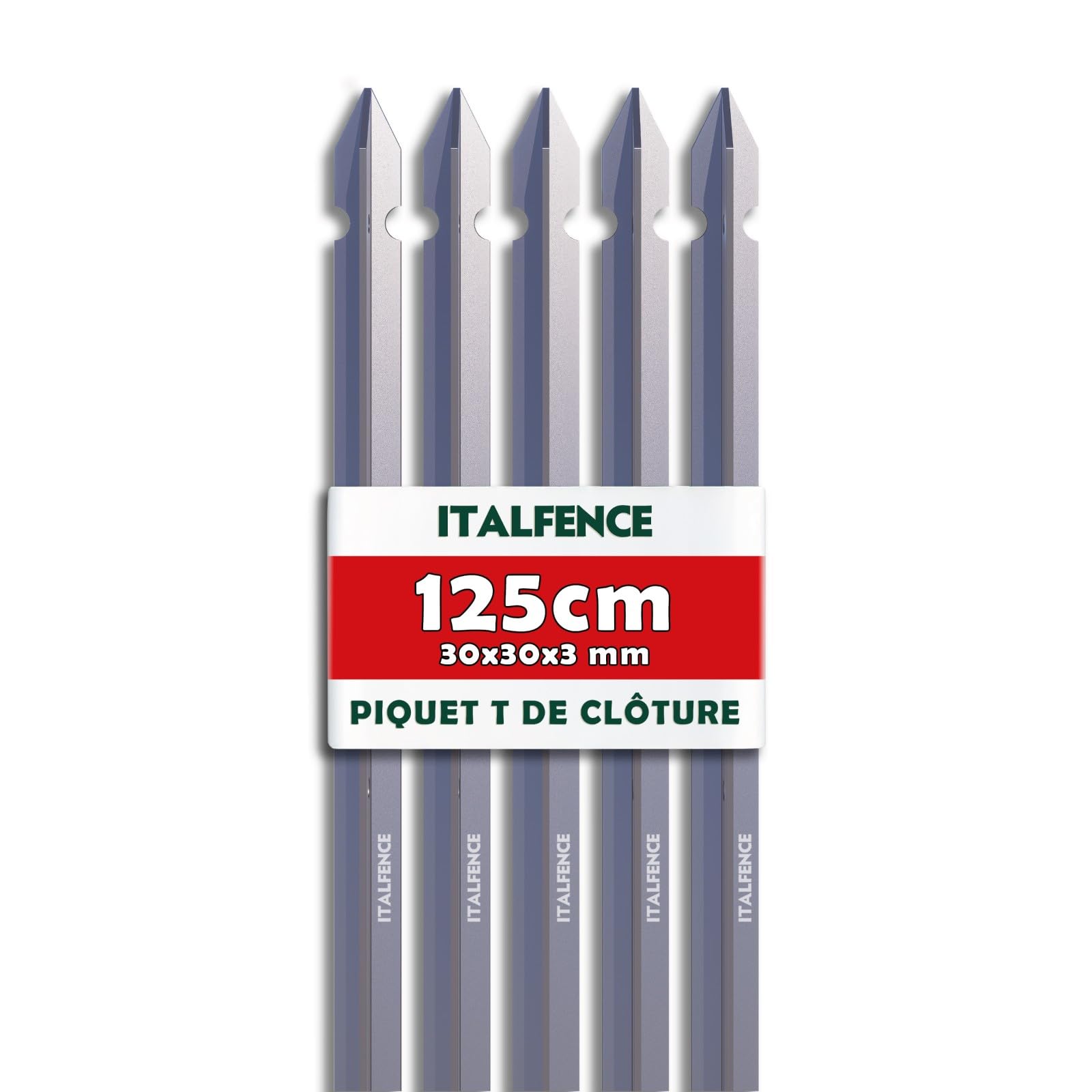 Piquet T H125cm 30x30x3mm pour clôture en fer galvanisé [10 pièces]