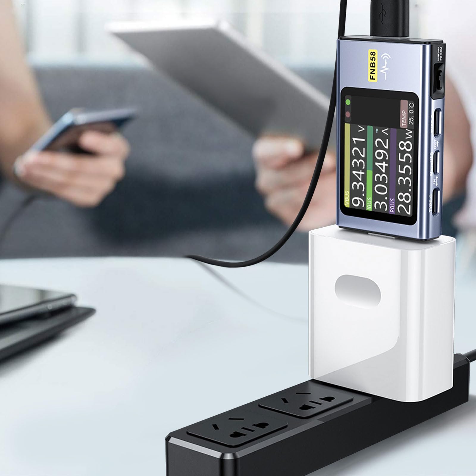 FNB58 Testeur USB 4-28 V 7 A LCD USB-A&C Voltmètre Ampèremètre Testeur Multimètre avec Bluetooth, protocole de charge rapide USB de type C, testeur de capacité, déclencheur PD, voltmètre numérique