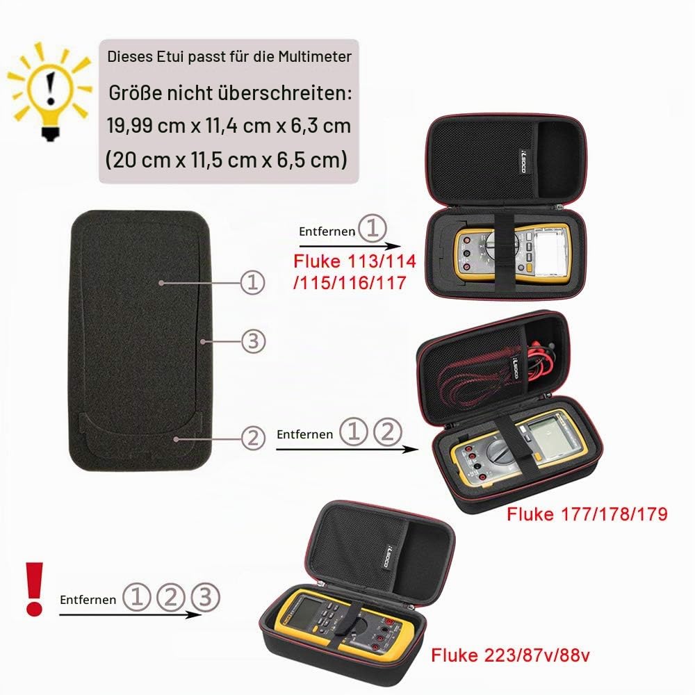 RLSOCO Tasche für Fluke Multimeter 15B+/117/116/115/114/113/103/17B+/175/177/179/87V/88/233 und VOLTCRAFT VC891/KAIWEETS/PeakTech Multimeter(Nur Tasche) - Rote
