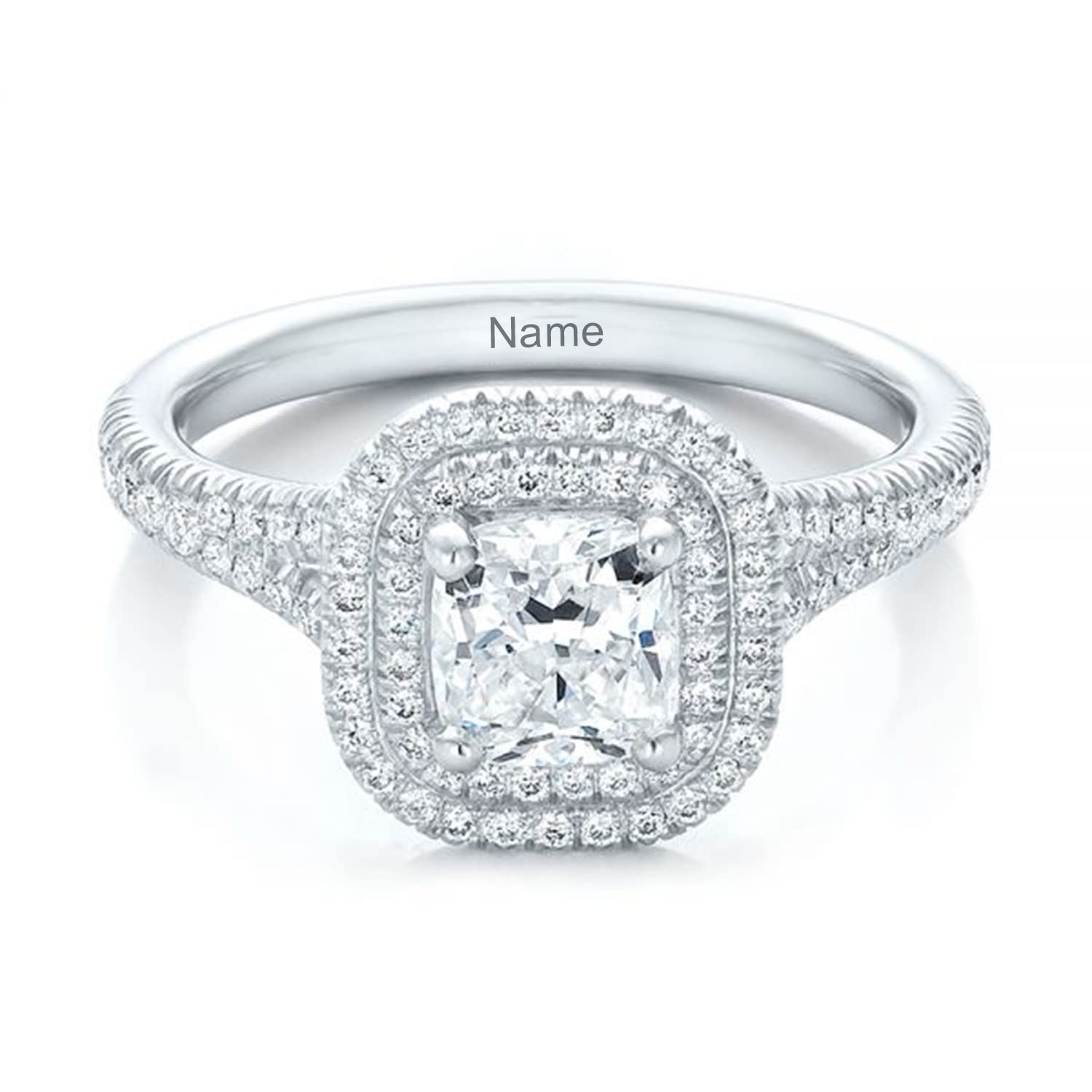 3 Carat(ctw) Cushion-Cut Moissanite Wedding Ring for Women,10K 14K 18K Real Gold Split Shank Pave Moissanite Engagement Ring with Free Engraving,Bridal Ring Size 5-11