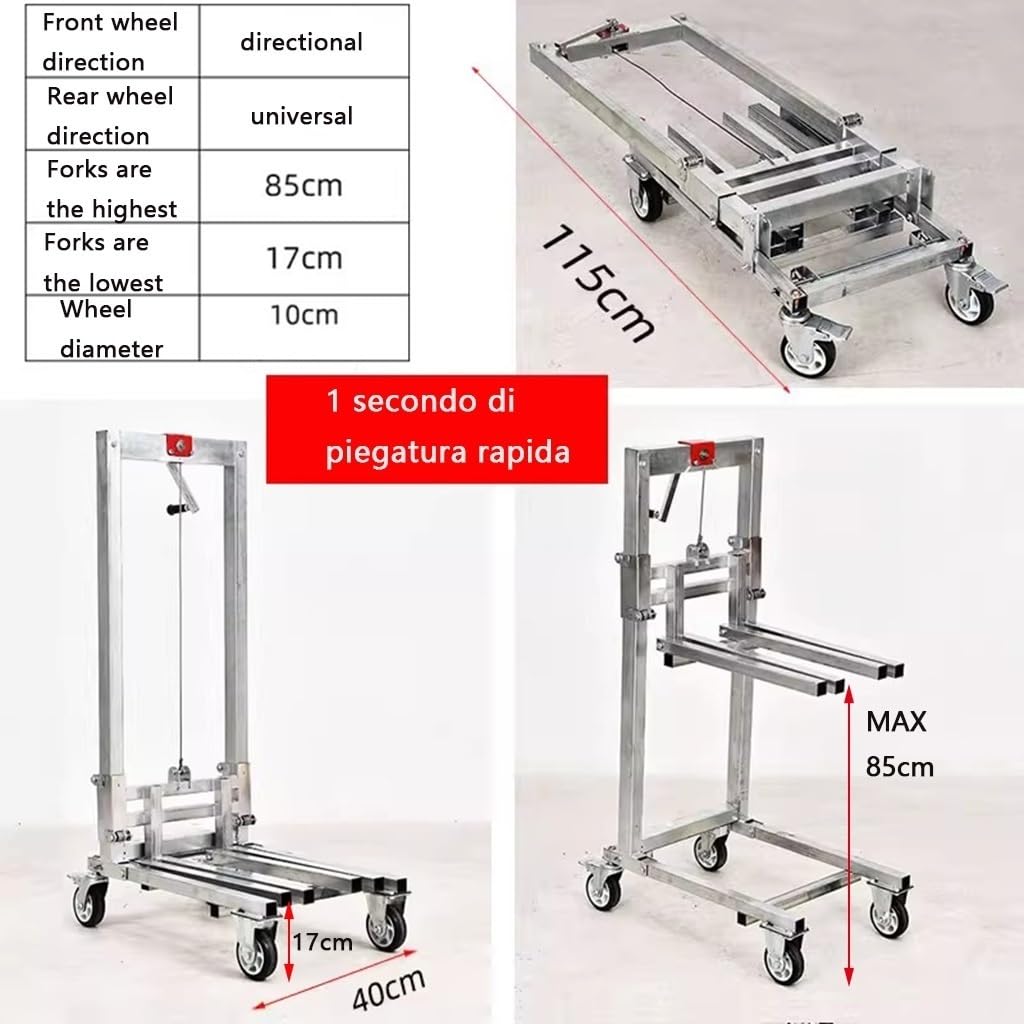 Klappbarer Gabelstapler Hubwagen mit 85cm Hubhöhe, 360° Schwenkräder, Verstellbare Gabeln für Schwerlast-Materialtransport - Ideal für Lagerung und Logistik