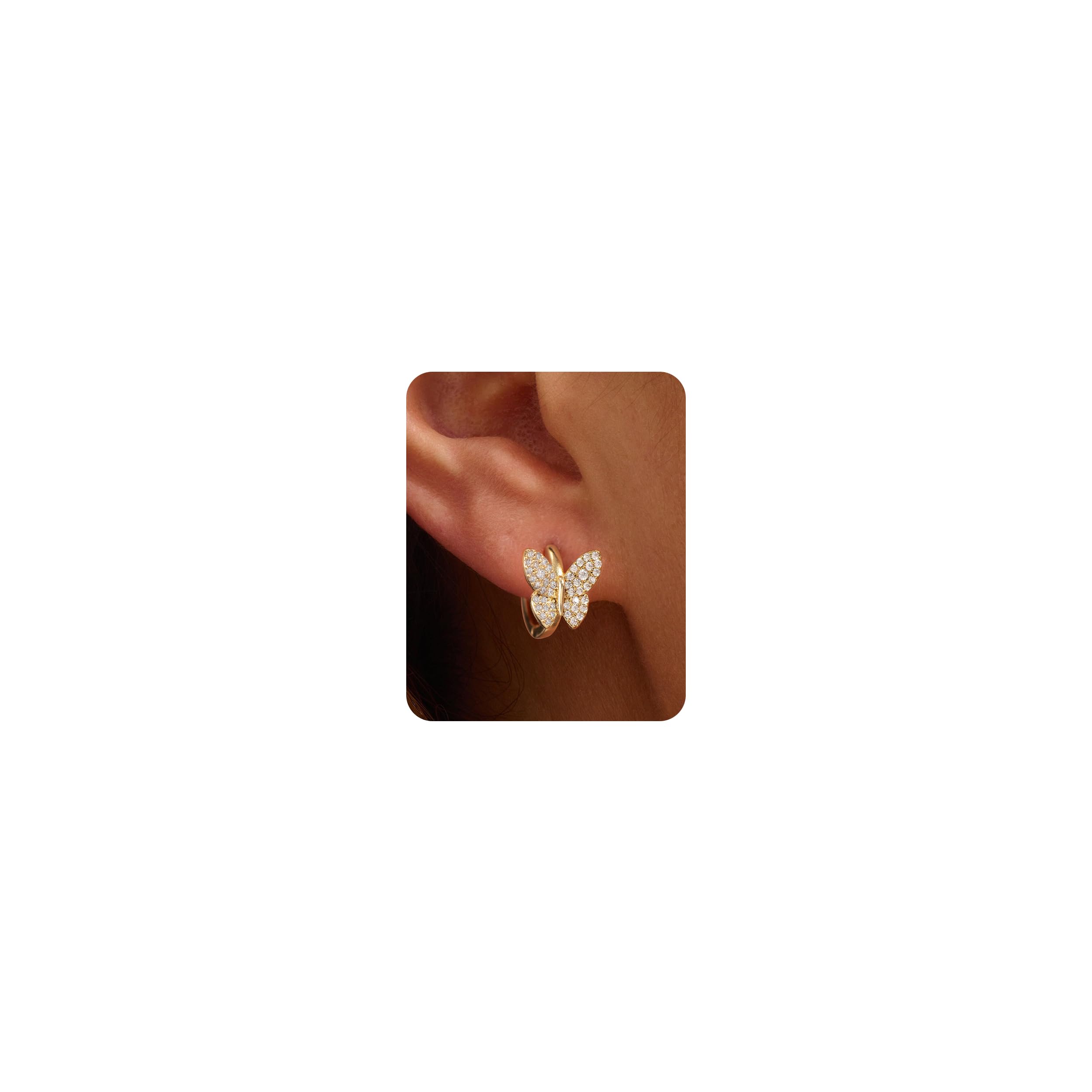 PRTGL Creolen Gold – 14K Vergoldet oder Weißgold Silber Kleine Creolen Damen Blumen-, Herz-, Schmetterlings-, Sonnen-, Split- und Quadrat-Design Zierliche Hoop Ohrringe Damen