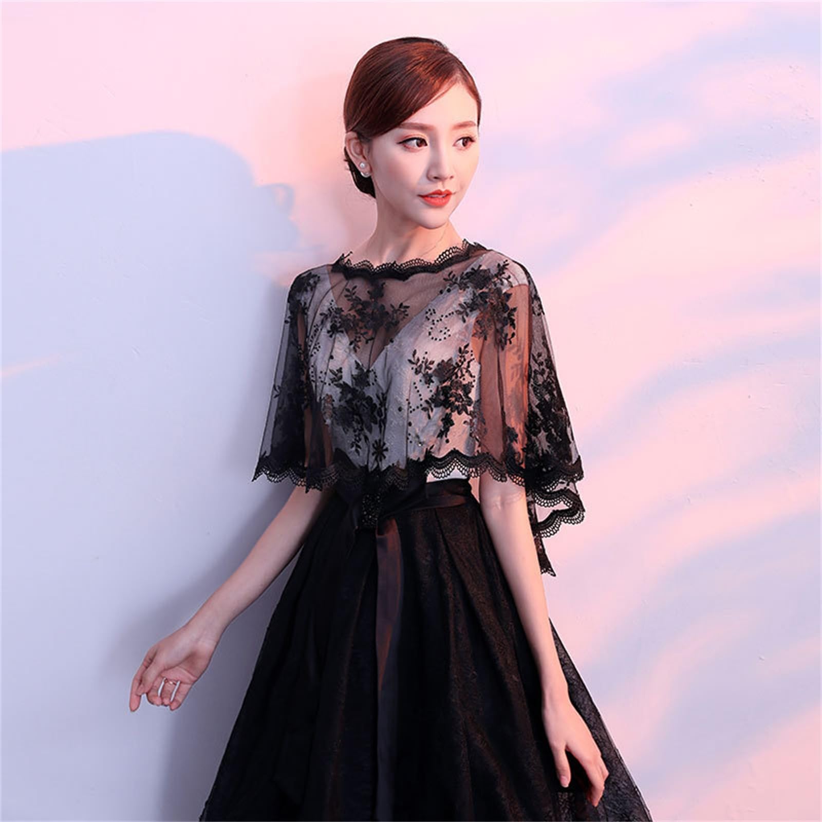 Capas de Chal de Encaje Chal de boda encaje Encaje Talla grande Negro Accesorios para Mujer