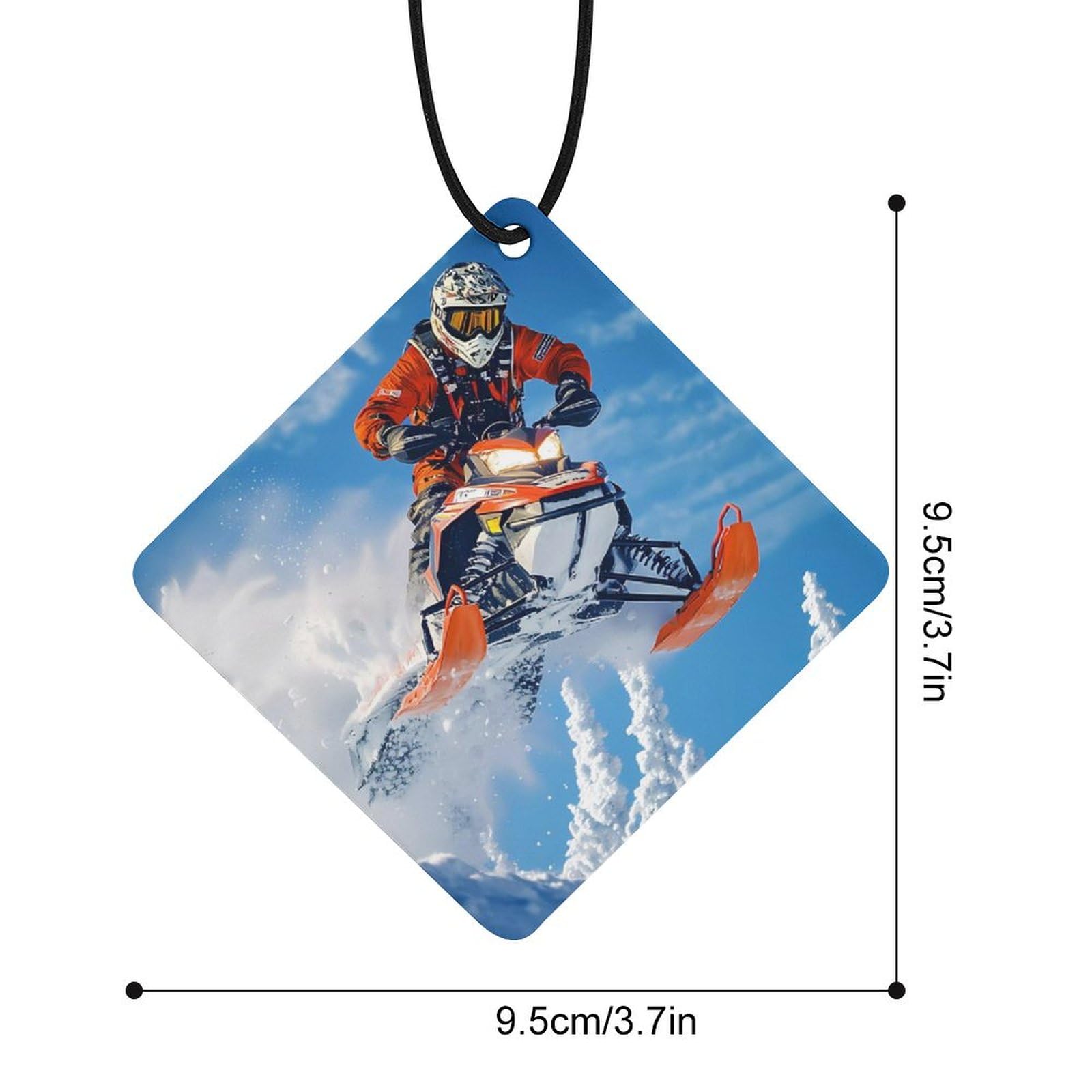 Snowmobile Action Snowy Scene Car Air Freshener Hanging Aromatherapy Tablets for Car Accessories Rhombus