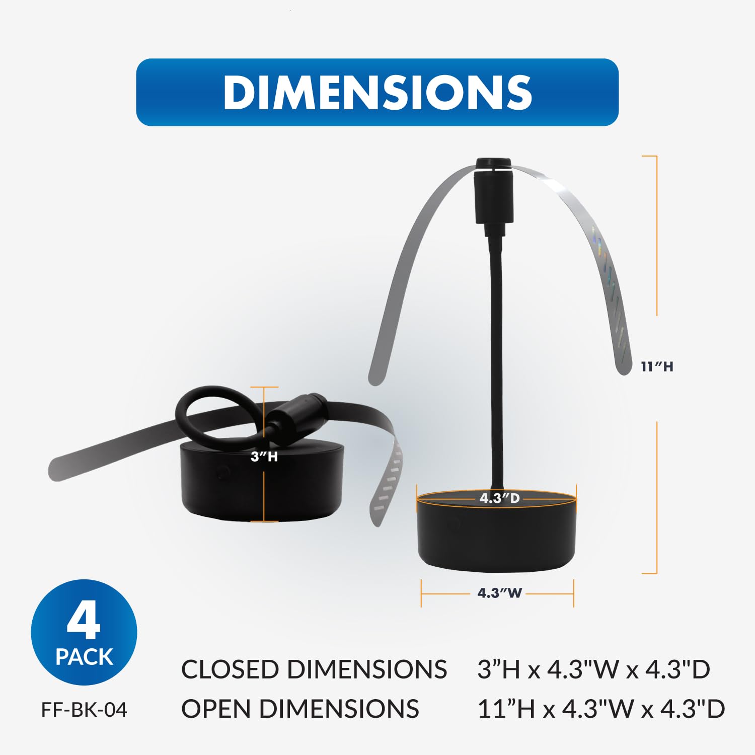 Ventilatore per alimenti ricaricabile USB-C nero FF-BK-04, accessorio da pranzo all'aperto e essenziale per barbecue, leggero con collo regolabile, accessorio da tavolo da picnic e patio