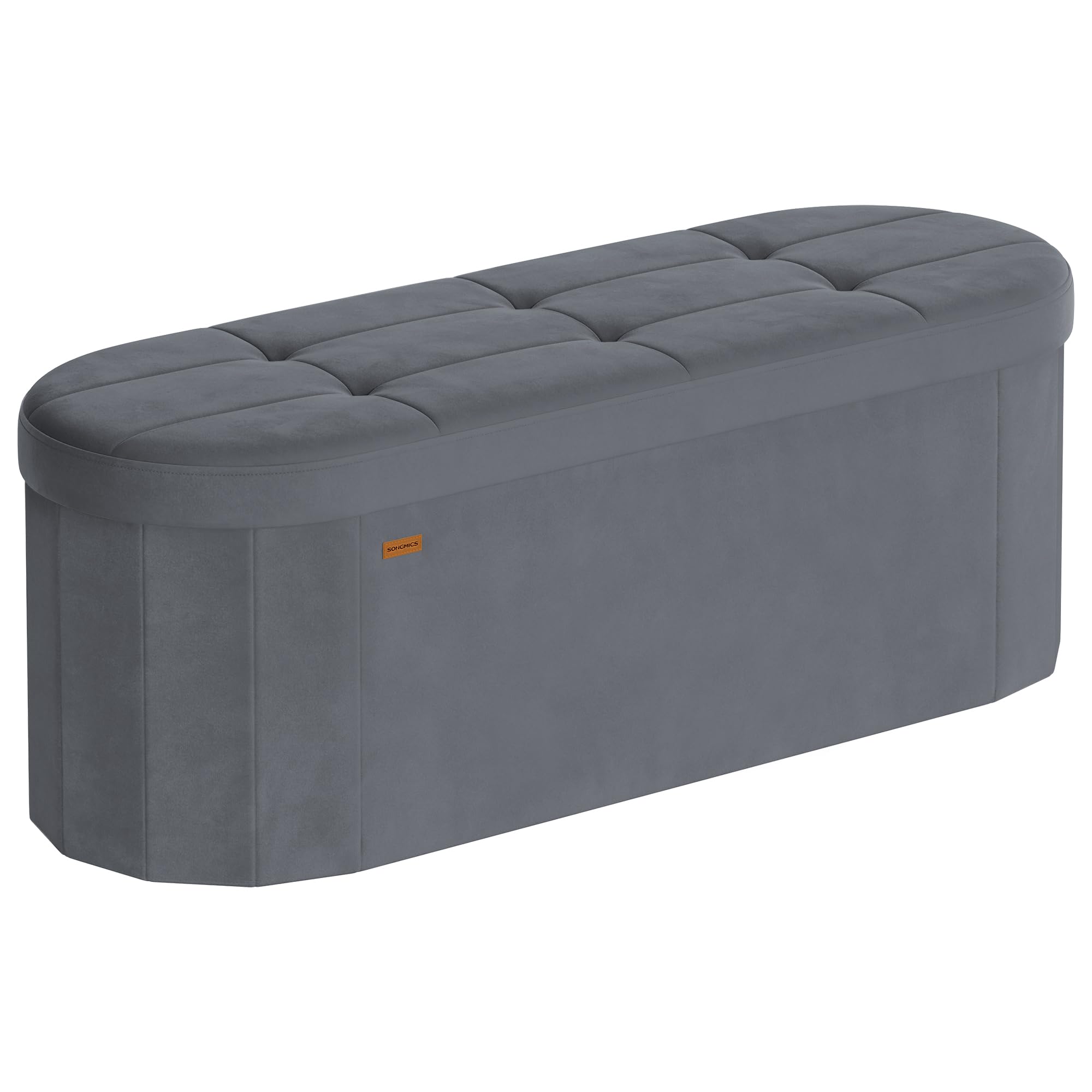 SONGMICS Sitzbank mit Stauraum, Aufbewahrungsbox, Faltbare Fußbank, einfacher Aufbau, für Wohnzimmer, Flur, Schlafzimmer, Samt, 110 L, 38 x 110 x 38 cm, schiefergrau LSF297GN01