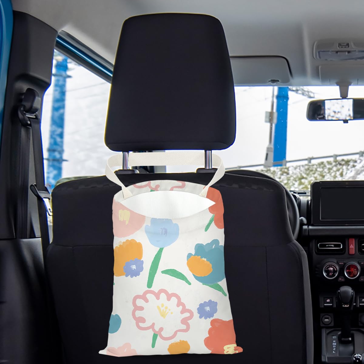 Car Trash Bag With Strap - Waterproof, Hanging Organizer, Daisy Floral Print, For Car, Travel, Camping - View #7