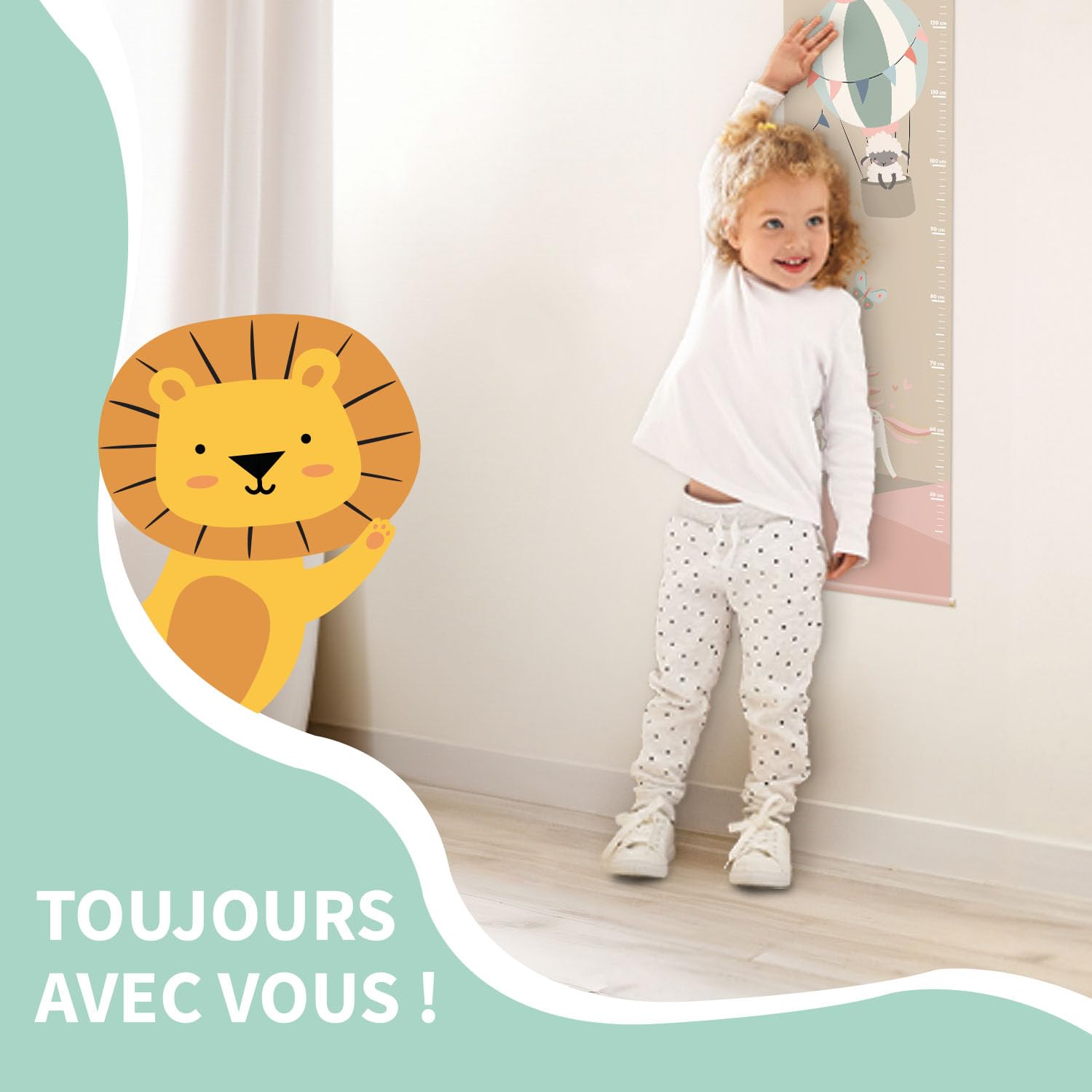 Bienmarquer - Toise Murale Personnalisée pour Bébé/Enfant - Toise de Croissance Personnalisable avec un Prénom - Règle de Hauteur Permettant de Mesurer la Taille de l'Enfant (Mer)