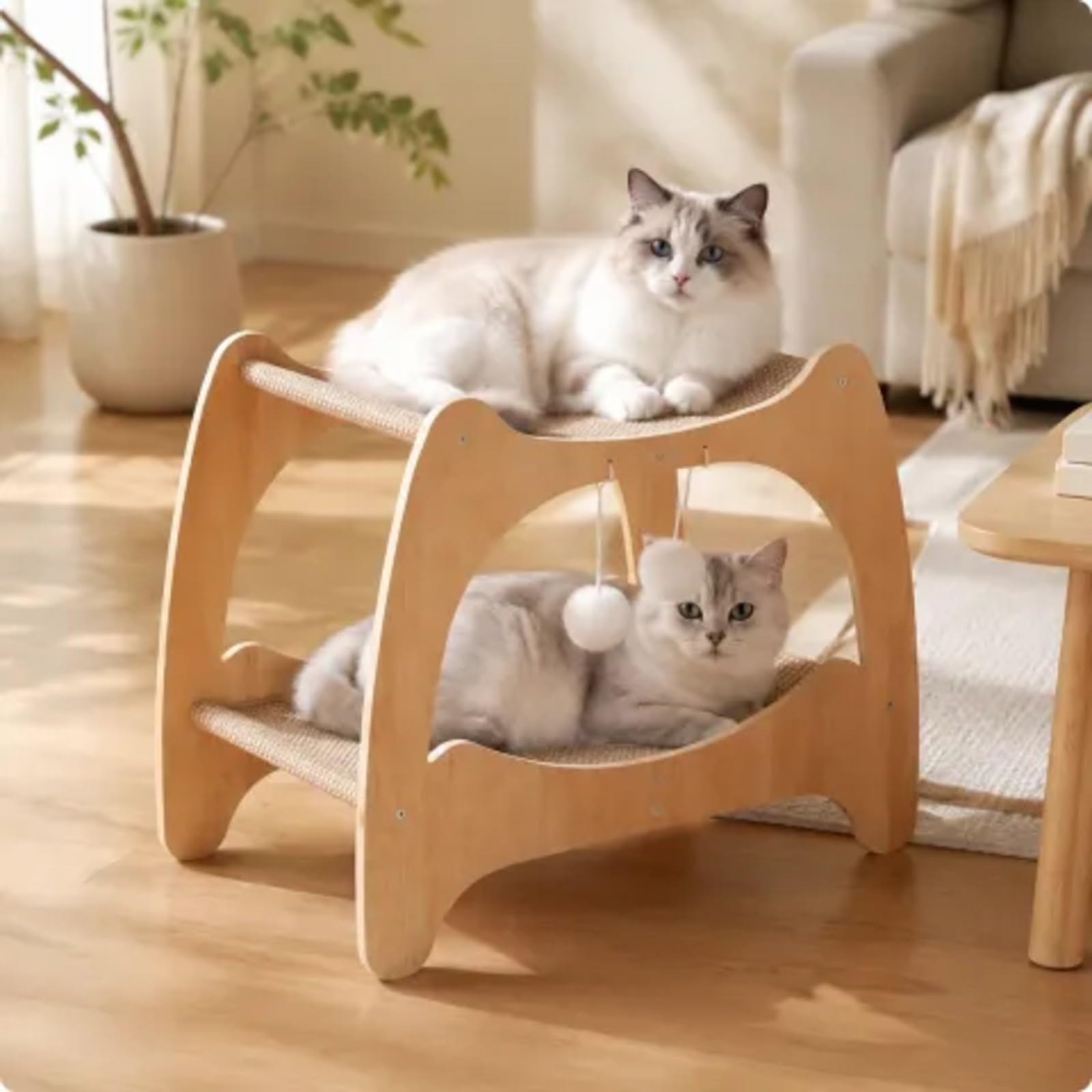 Struttra Piattaforme Rialzate e Superfici in Sisal Resistente Ai Graffi Tiragraffi a Due Livelli con Struttura in Legno Naturale Stabile