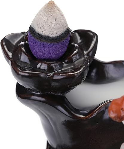 Miniatura 5 de Jovivi Soporte de incienso de reflujo con árbol de cristal de amatista, quemador de incienso en cascada, juego de soporte de incienso de cerámica de