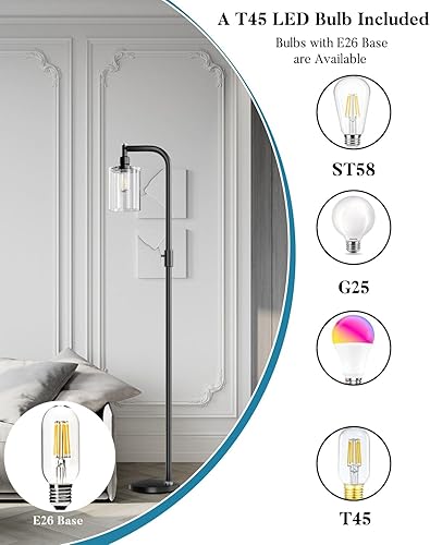 Miniatura 7 de Lightdot Lámpara de pie de cristal de 63 pulgadas para sala de estar, lámparas de pie modernas regulables con pantalla de vidrio transparente,