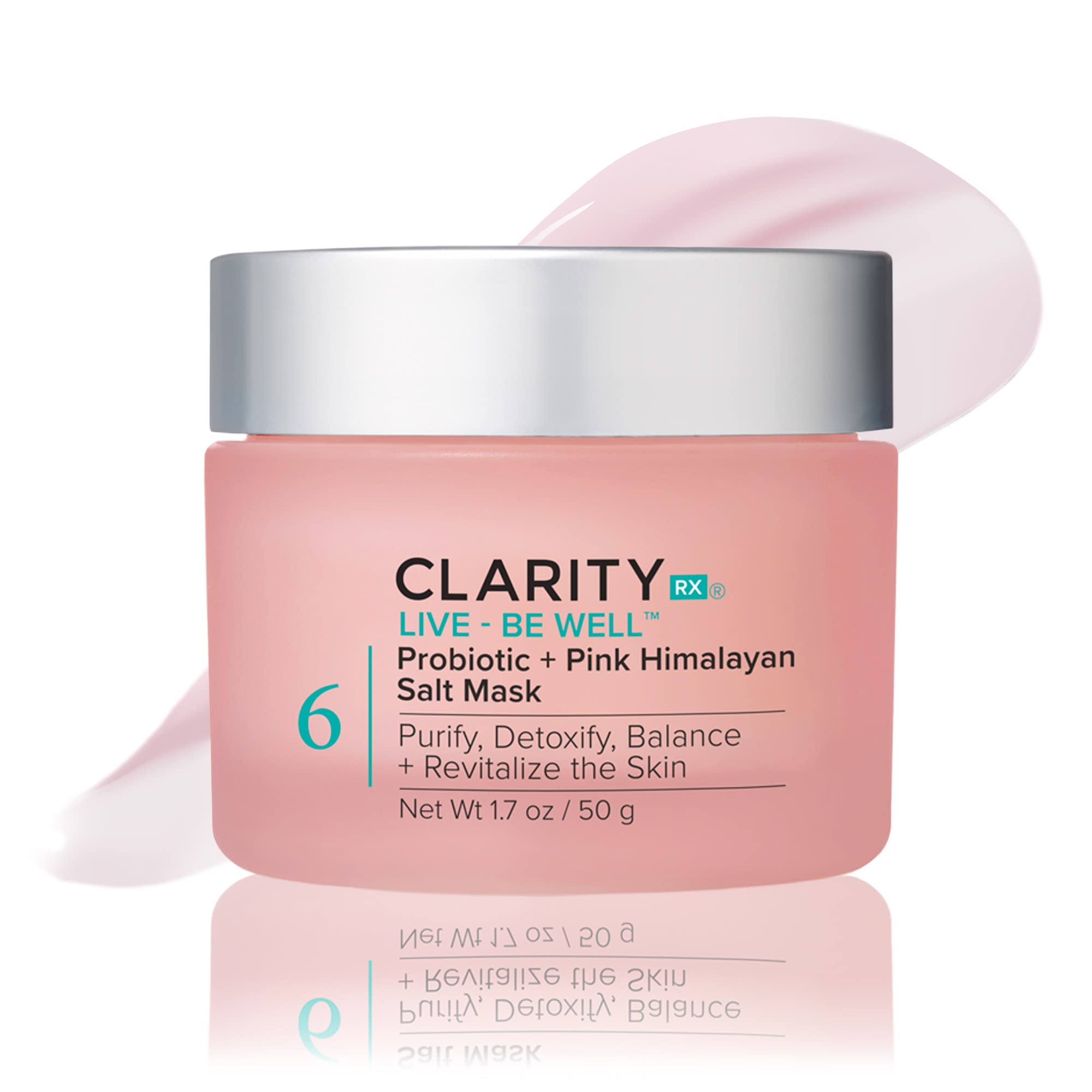 ClarityRx Live + Be Well Probiotic + Pink Himalayan Salt Face Mask, Natural Plant-Based Moisturizing Facial Treatment for All Skin Types, Reduces Redness, Acne & Signs of Aging (1.7 oz)
