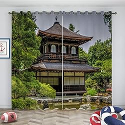 Paneles Japoneses Para Habitaciones Juveniles Cortinas Dormitorio bosque, arquitectura japonesa Cortinas Opacas Cortinas Termicas AntiRuido Cortinas con Ollaos para Infantiles Habitaciones Juveniles Cortinas Salon, 2 Piezas 140x175 cm (An X Al)