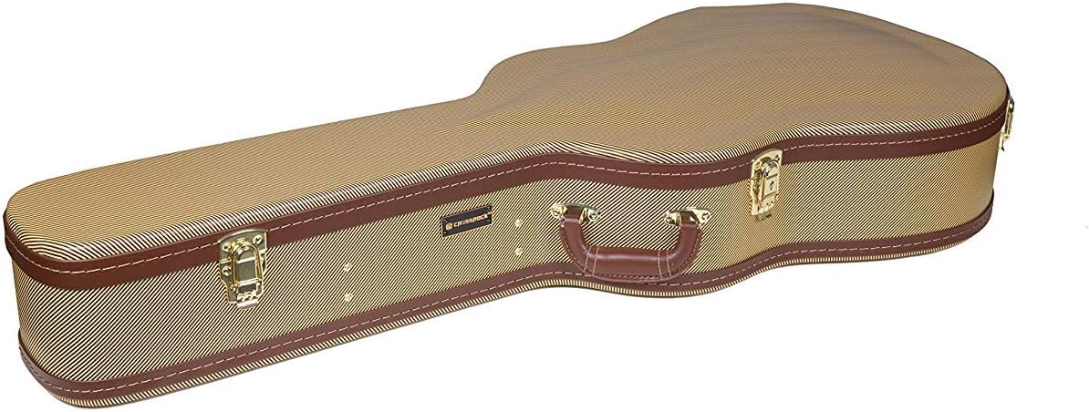 Hardshell Arch Top Wooden Case for 6 or 12 String Acoustic Dreadnought Guitars, Vintage Tweed