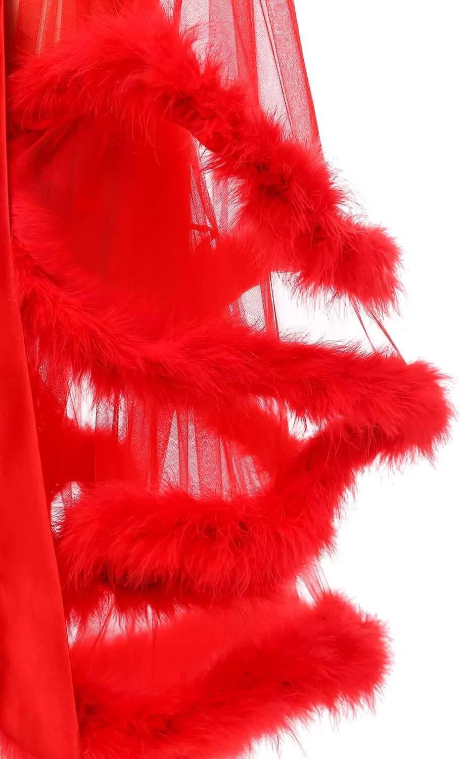 Tulle Feather Robe Sexy Sheer Mesh Fur Bridal Illusion Boudoir Bathrobe Nightgown Christmas Lingerie - Image 6
