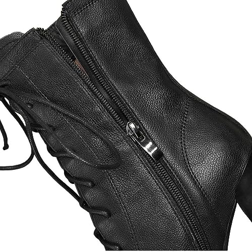 TinaCus Women's Handmade Genuine Leather Retro Round Toe Lace Up Side Zipper Platform High Heel Combat Boots4