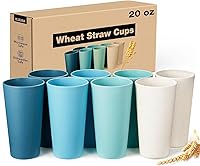 Hlukana Wheat Straw Cups Set of 8 - 20oz Unbreakable BPA-Free Reusable Tumblers, Dishwasher & Microwave Safe for Kitchen, Camping & Kids