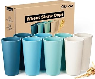 Hlukana Wheat Straw Cups Set of 8 - 20oz Unbreakable BPA-Free Reusable Tumblers, Dishwasher & Microwave Safe for Kitchen, Camping & Kids