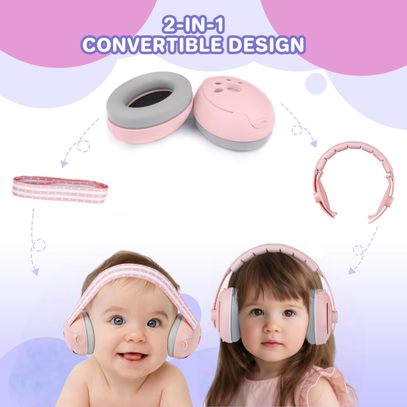 YingErTool 2-in-1 Baby Ear Defender for Babies and Toddlers up to 4 Years, Noise Reduction Adjustable Earmuffs - Image 2