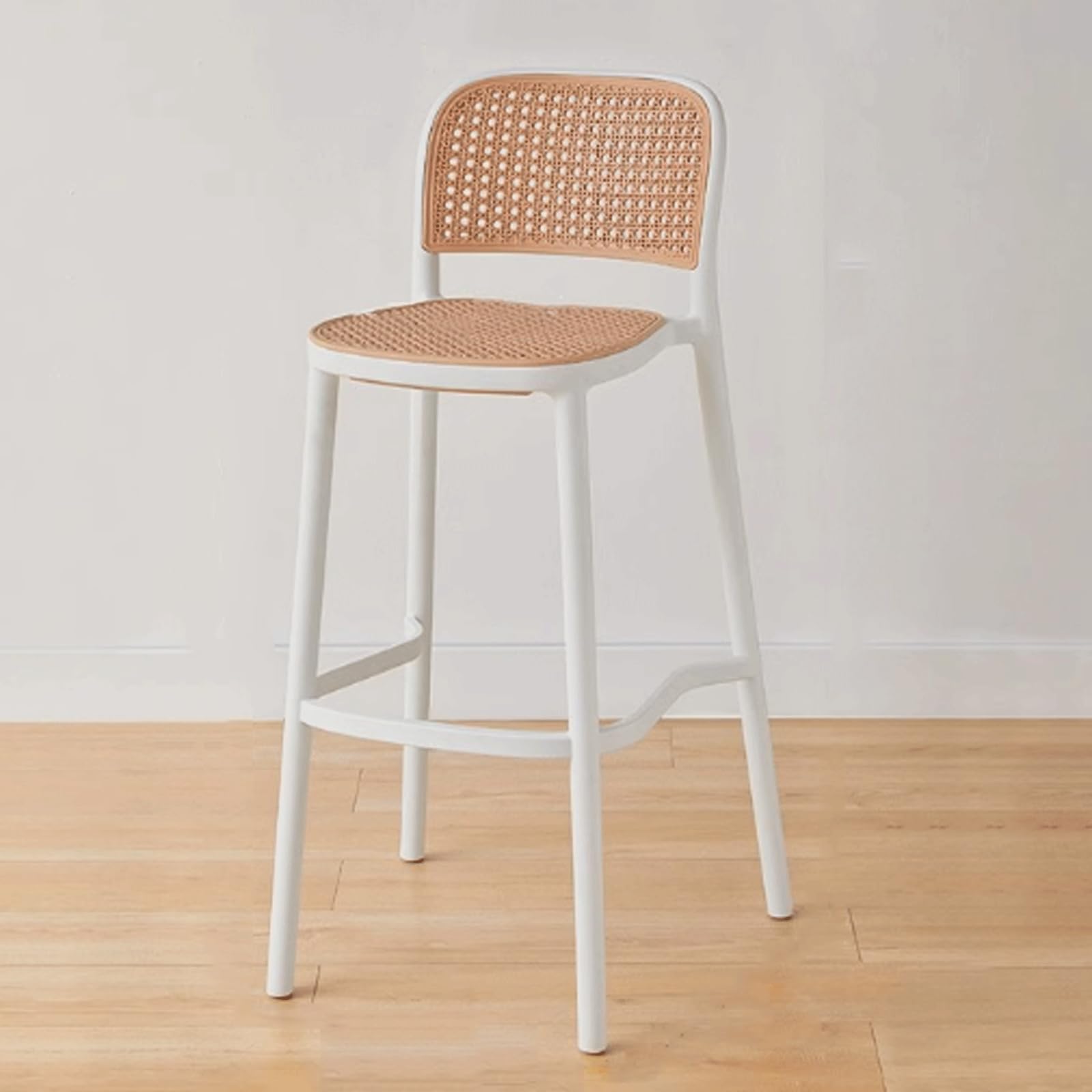 Chaise de bar en rotin lavable avec dossier haut ergonomique pour salle à manger