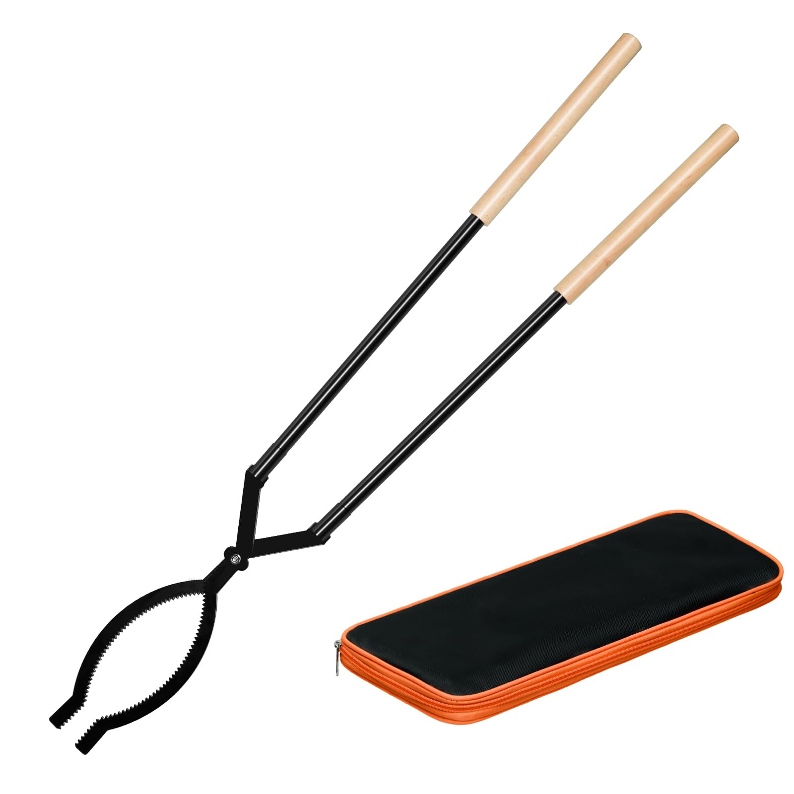 Pinzas de leña resistentes de 42 pulgadas, pinzas largas desmontables para chimenea con bolsa de transporte, pinzas de acero al carbono de alta resistencia para hoguera al aire libre, fogata, camping
