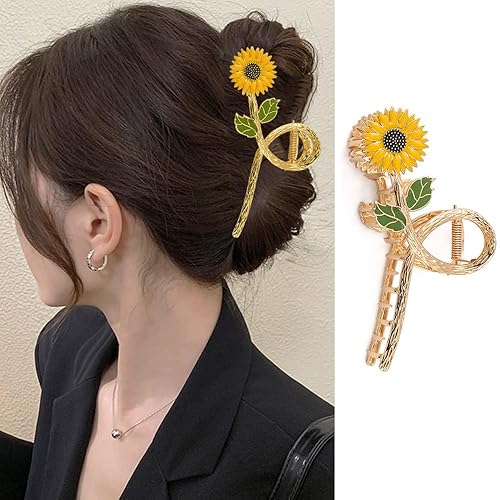 Sunflower Claw Hair Clips, Large Gold Metal Hair Accessories for