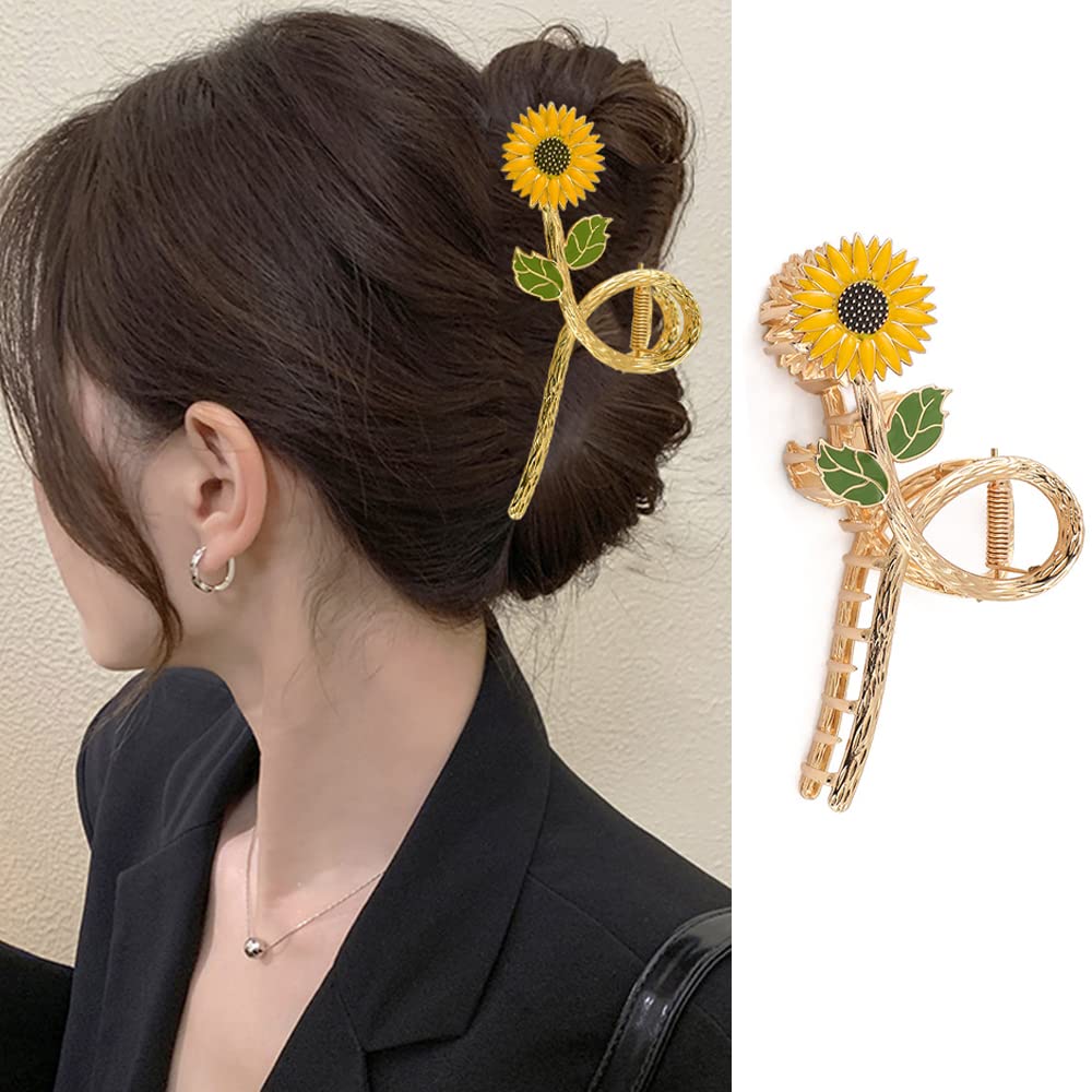 Amazon.com: Sunflower Claw Hair Clips, Large Gold Metal Hair  display picture 3
