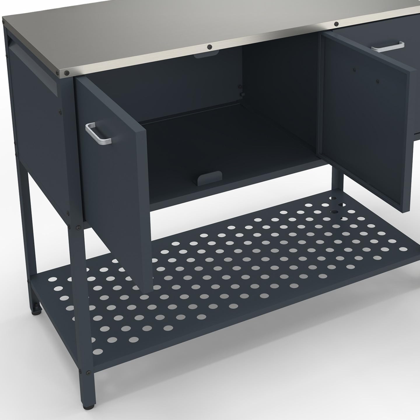 Meuble de Cuisine extérieure Pareo 3 Portes avec étagère en Acier Gris Anthracite