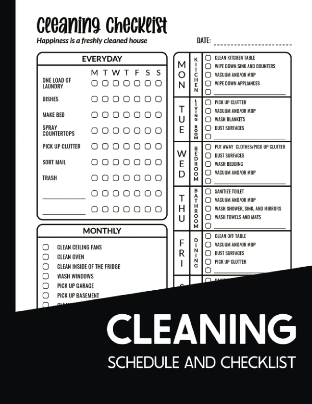 Cleaning Schedule and Checklist: Daily Weekly and Monthly Household Cleaning Planner for Adults