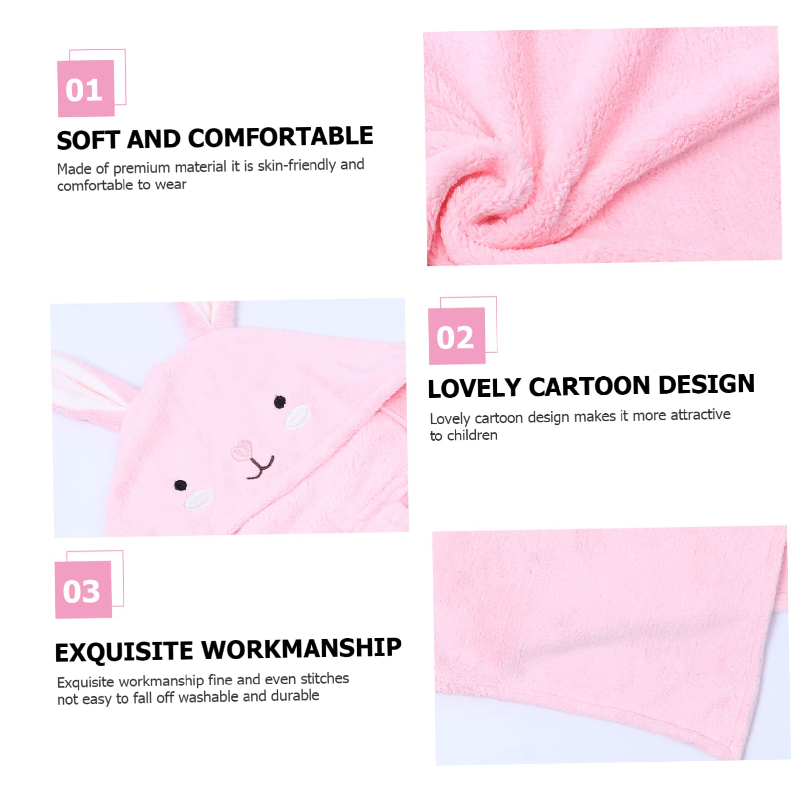 1 Pieza Toalla de Baño con Capucha para Diseño de y Absorbente para Bebés y Pequeños Color Rosa con Conejo