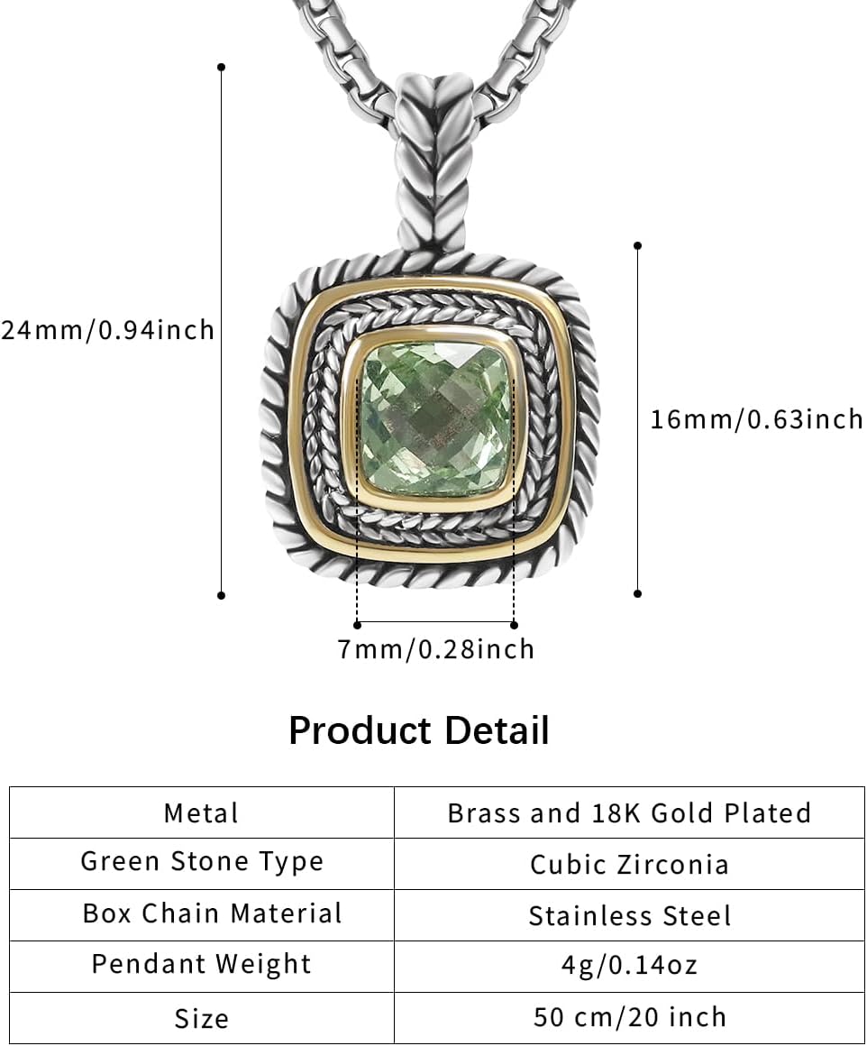 Designer Inspired 7MM CZ Pendant Necklace for Women 18K Gold Plated Two Tone Wheat Cable Necklaces - Image 6