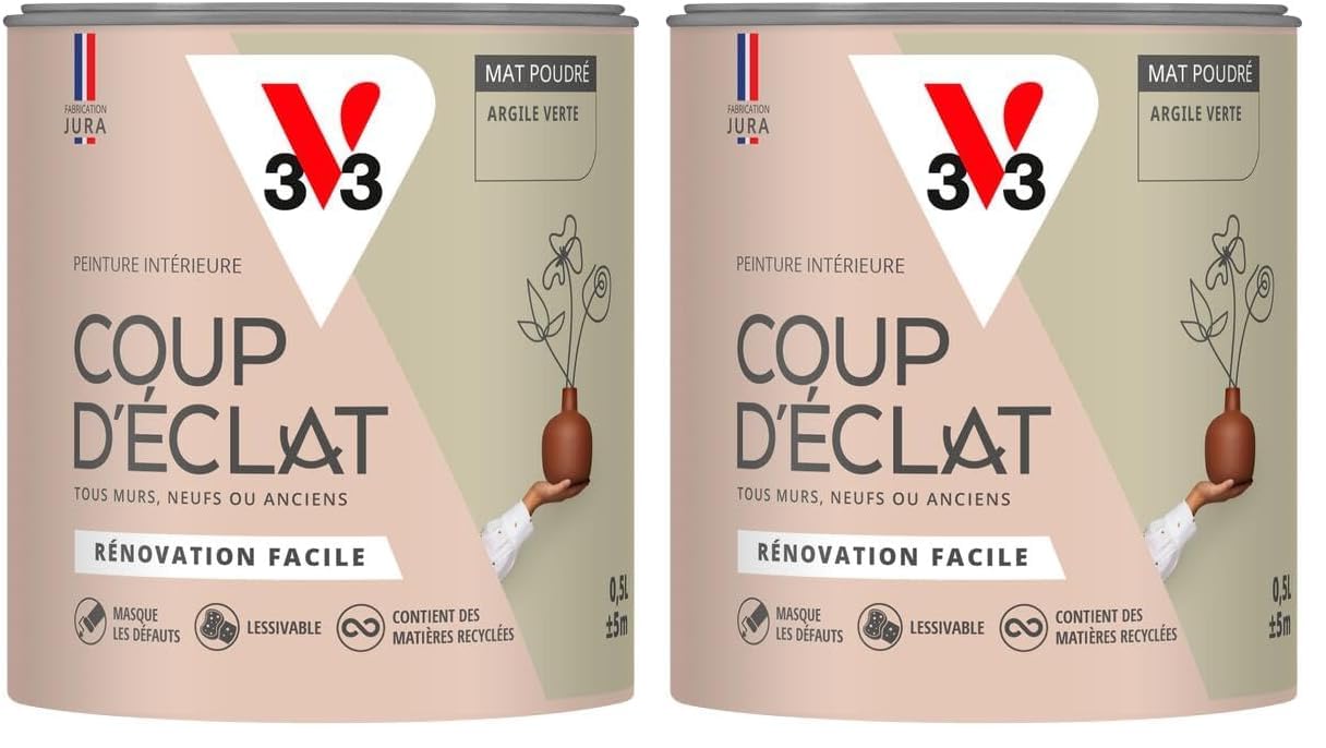 Peinture V33 Coup d'Éclat Argile verte pour masquer les défauts du mur