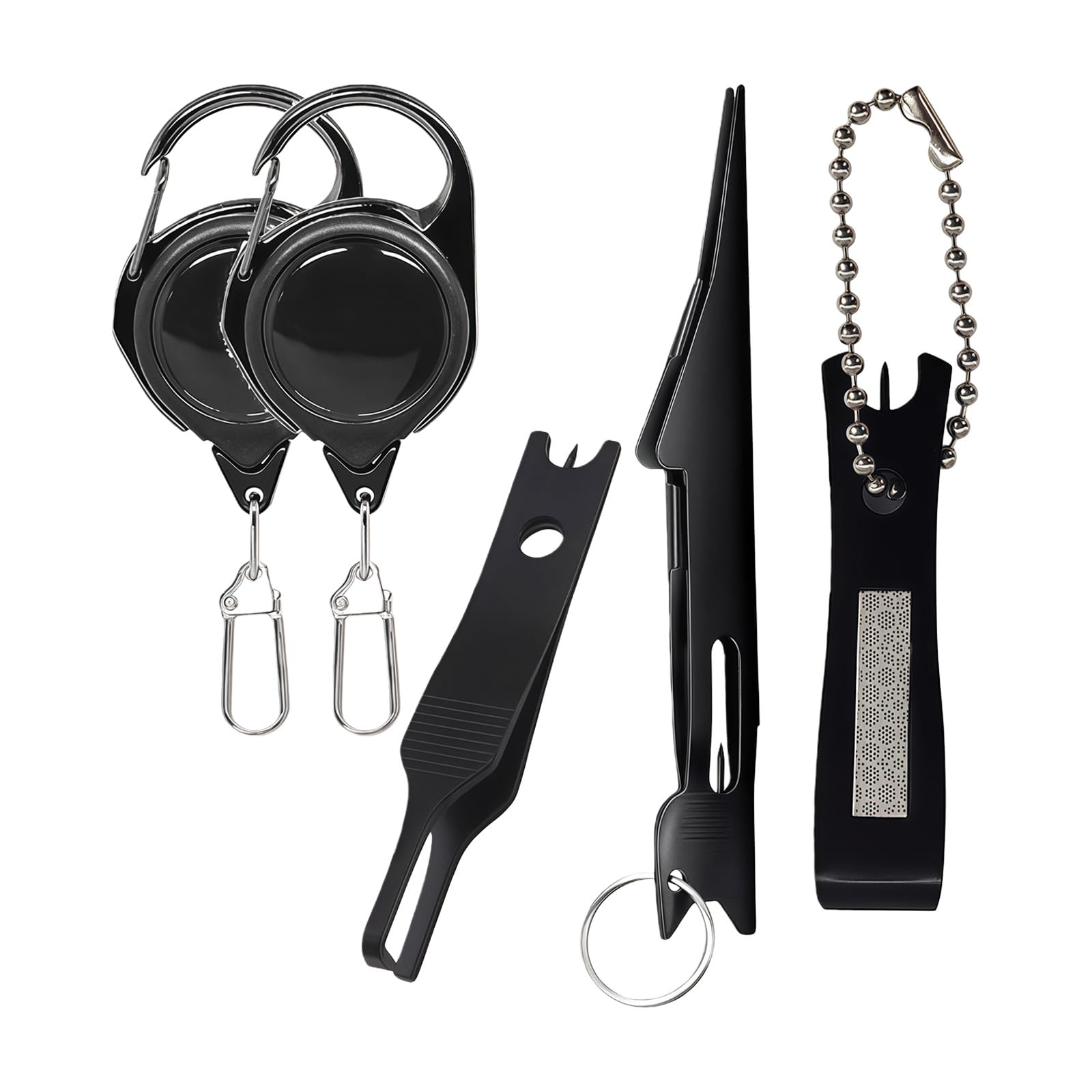 Line Cutter Nipper Hook Eye Cleaner with Tweezers Knot Tiers & Carabiner Clipper Tool Retractor Fishing Tool Equipment Multifunctional Fishing Tackle