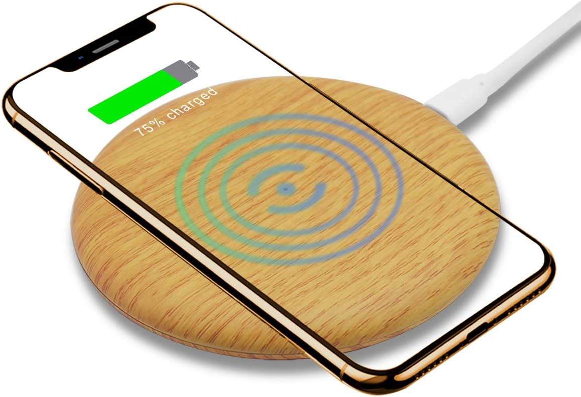 Omio Wooden Wireless Charger Wood Wireless Charging Pad Fast Wireless Charging Base for iPhone 11 Pro Max/XS Max/XR/X/8 Plus/Galaxy Note 10 Plus/10/9/Galaxy S10/10+/S10e/S9/S9+/S8 and More Qi Devices