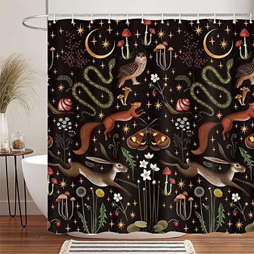 Fairy Rustic Forest Shower Curtain for Bahtroom, Country Woodland Wild Animals Butterfly Mushroom Set Hunting Shower Curtain, Farmhouse Rustic Cabin Lodge Shower Curtain Set with Hooks 70X70IN