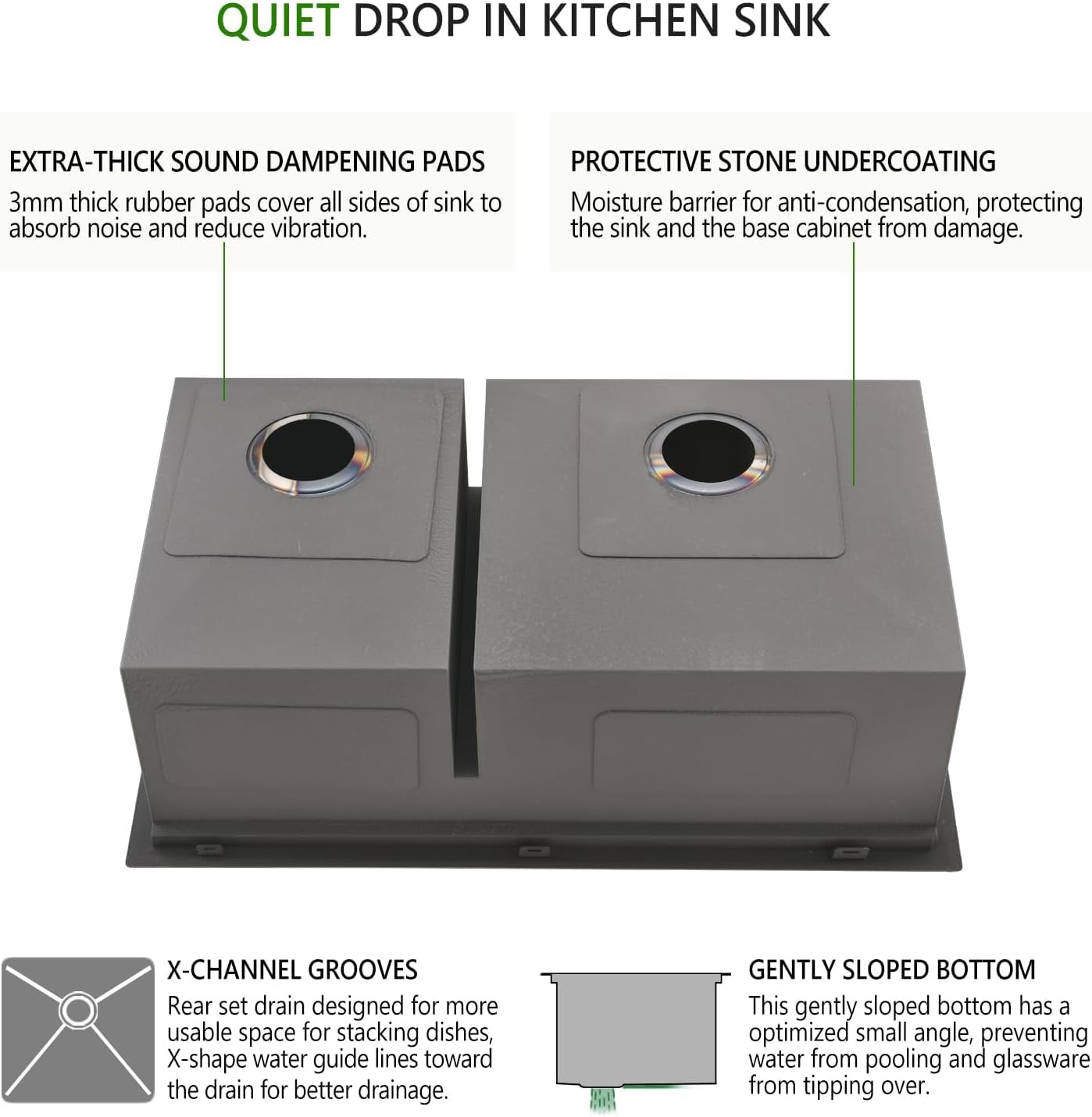 33x22 Inch Black Drop In Kitchen Sink Double Bowl, 33 Inch Black Stainless Steel Drop In Workstation Double Kitchen Sink, 16 Gauge Black Top Mount 60/40 Dual Bowl Kitchen Sinks