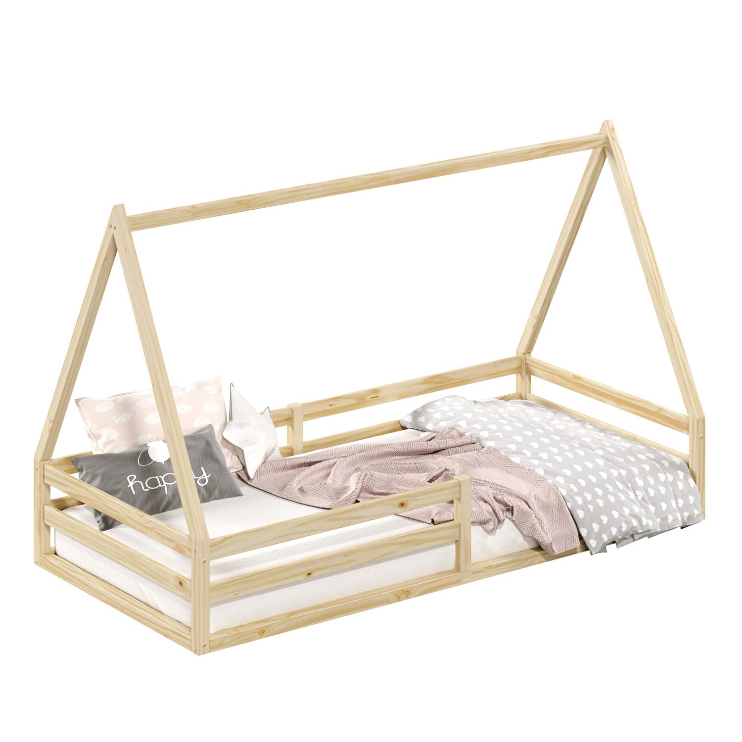 IDIMEX Lit cabane SILA 90x190 cm, lit Simple Enfant 1 Place Type Montessori, en pin Massif Finition Naturelle