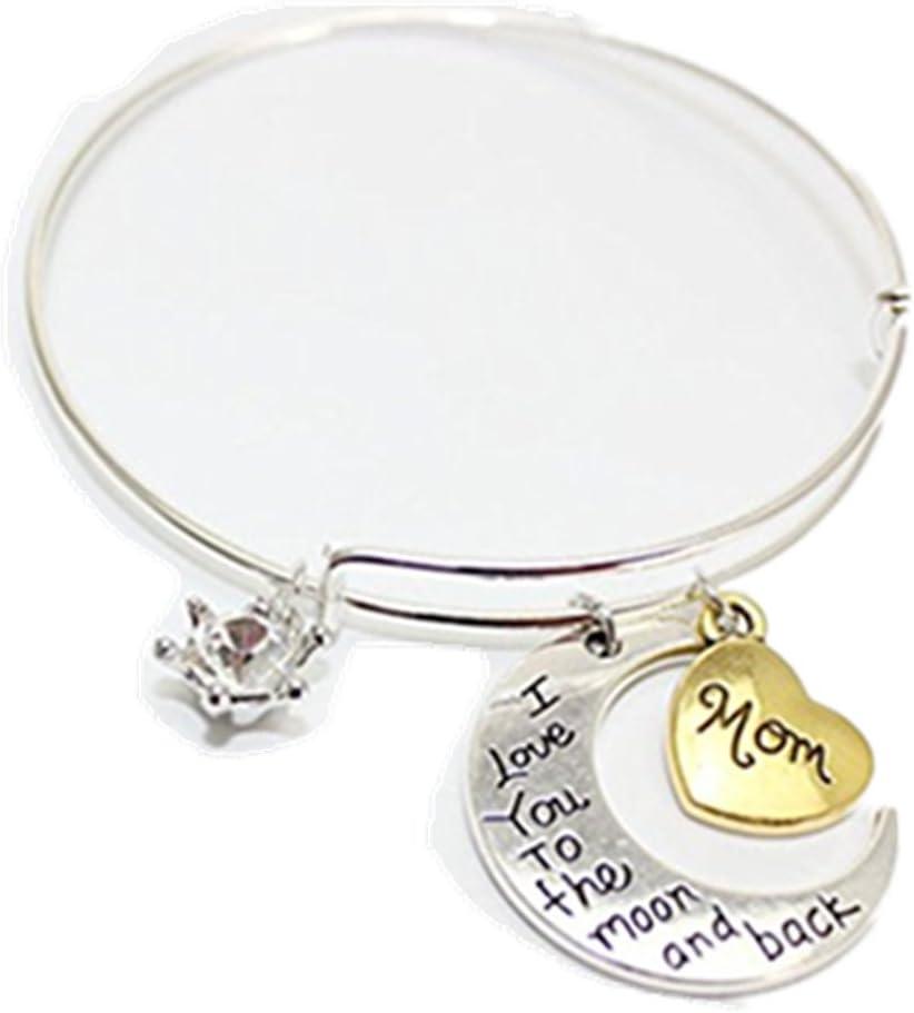I Love You to the Moon and Back Bracelet Mom Charm Bracelet Stackable Bangle Adjustable Bangle Expandable Bangle Personalized Bangle