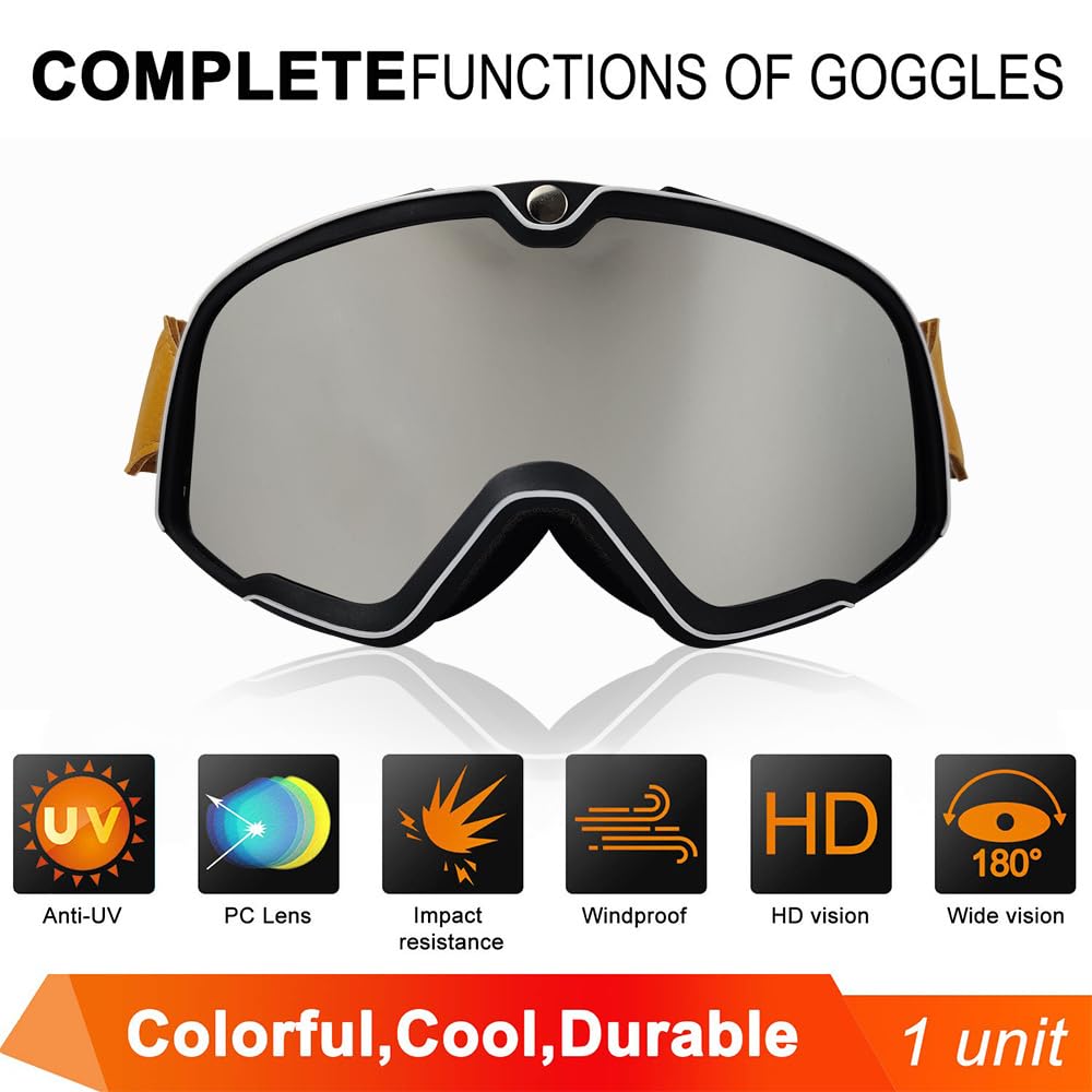 Occhiali da Moto Antivento,Occhiali da Sci Occhiali Da Moto Retrò Scooter ATV Sci Vista Cafe Racer Chopper Ciclismo Corsa