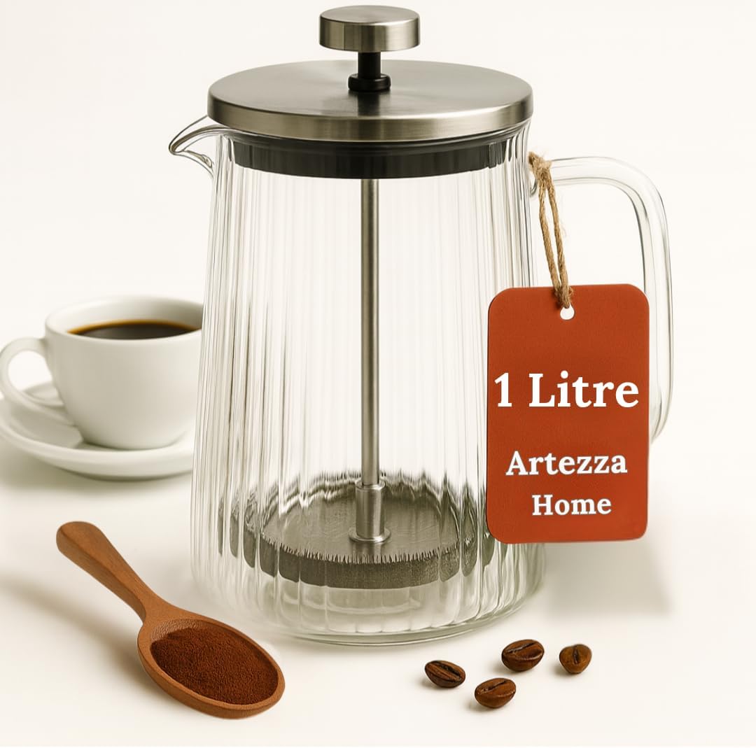 Glass French Press Coffee Maker 22oz (Pink Floral) – Double-Wall Borosilicate Ribbed Coffee Press with Stainless Steel Filter, Manual Coffee Brewer & Tea Press