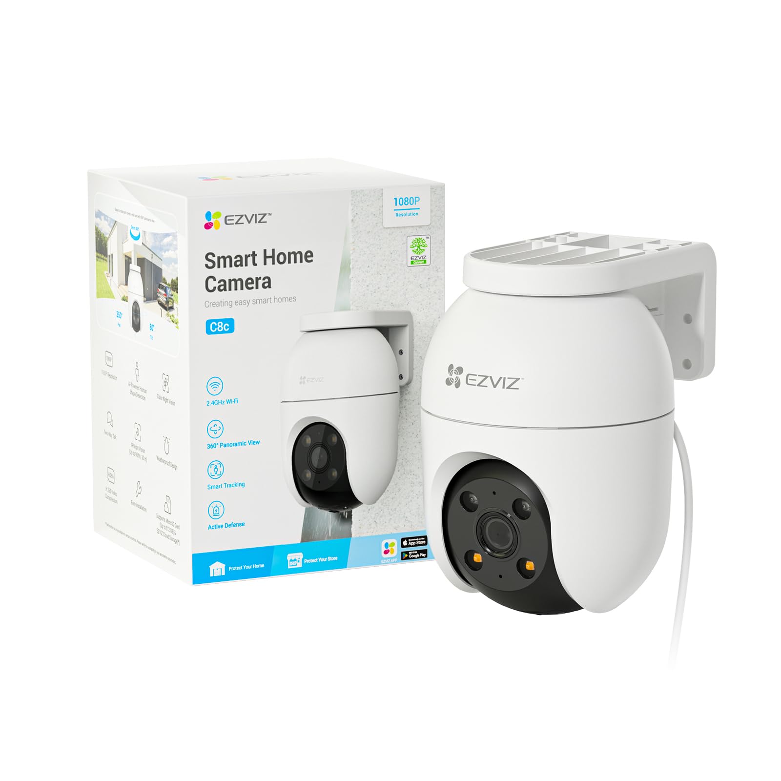 EZVIZ 360° Outdoor WiFi Surveillance Camera,1080P Security IP Camera,Color Night Vision,People AI Detection,Auto Zoom Tracking,Two-way Audio,Siren,Alexa/Google,C8c 2MP