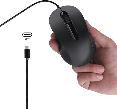 Type-C Wired Mouse - Ergonomic USB C Mouse with Plug and Play, Suitable for Laptops, Tablets, and Mobile Devices - Silent Click, Comfortable Grip, High Precision Optical Sensor Black