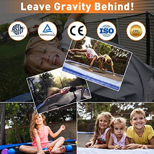 1500LBS 8 10 12 14 15 16 FT Tranpoline for Adults/Kids with Safety Enclosure Net, Basketball Hoop, Ball, Wind Stakes and Ladder, Heavy Duty Outdoor Recreational Tranpolines for Family