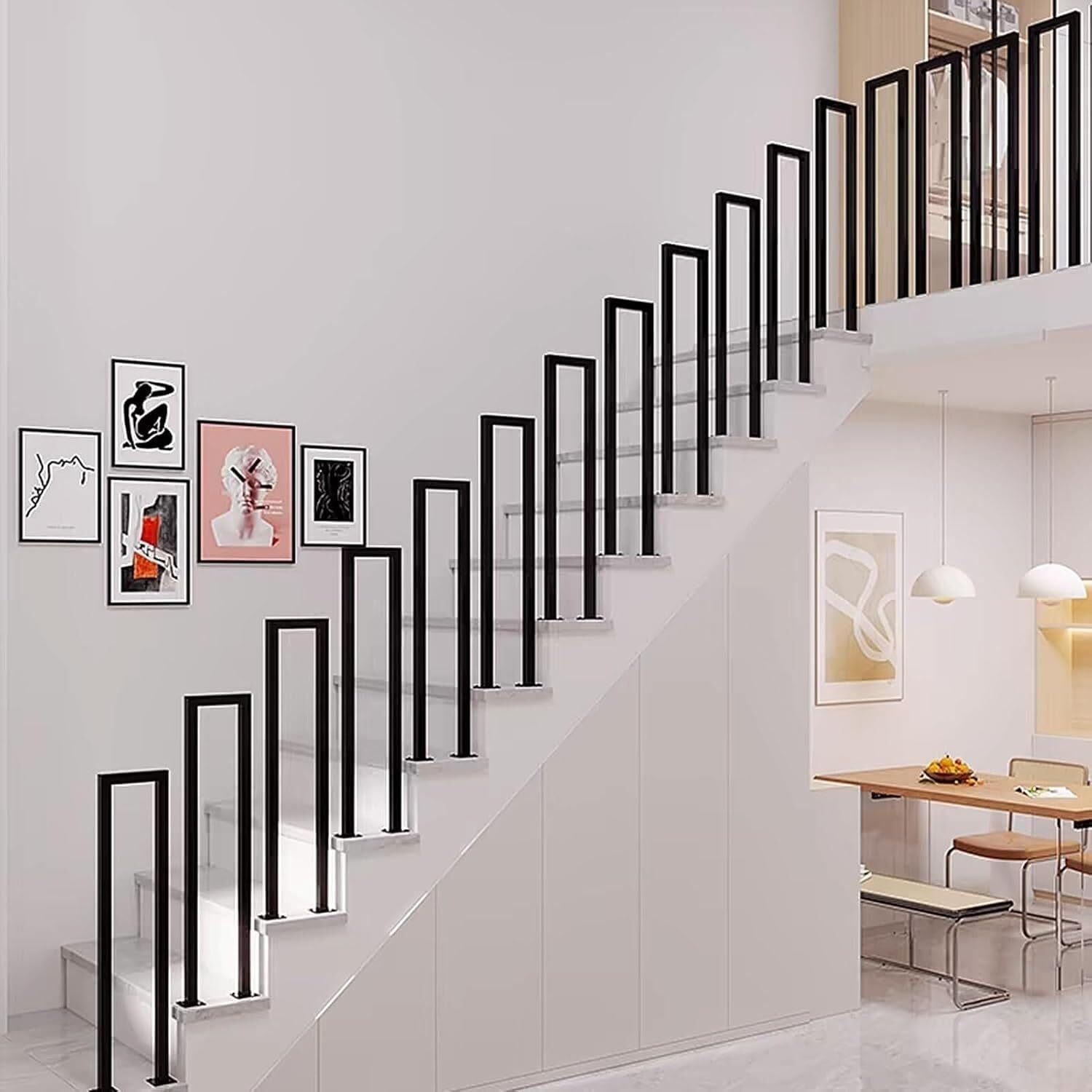 Stair Railing Indoor,Hand Rails for Outdoor Steps,1.1/1.4/1.8/2.1/2.4/2.7/2.9/3.1/3.3FT Square Transitional Railing Handrails, Stair Rail for Loft Porch Corridor Villa Hotel(Black,90CM/2.9FT)